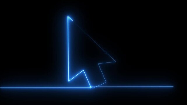 Neon line mouse cursor arrow on black background. Animated continuous one line drawing of a cursor arrow. Cursor. Mouse, pointer, click, button, website, user. Computer 4k animation video,