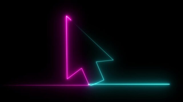 Neon line mouse cursor arrow on black background. Animated continuous one line drawing of a cursor arrow. Cursor. Mouse, pointer, click, button, website, user. Computer 4k animation video