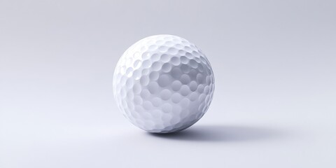 White golf ball with dimples sitting on gray surface.