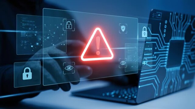 Cyber security data breach hacker warning symbol digital lock computer danger alert cyber attack network firewall malware phishing encryption secure login password virus internet data protection