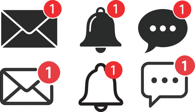 Notification Icon Set &ndash; New Email and Message Icons for Social Media Chat Vector Illustration
