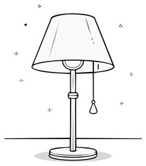 Obraz premium Monochrome Table Lamp with Shade and Cord Pull Outline Illustration Interior Lighting