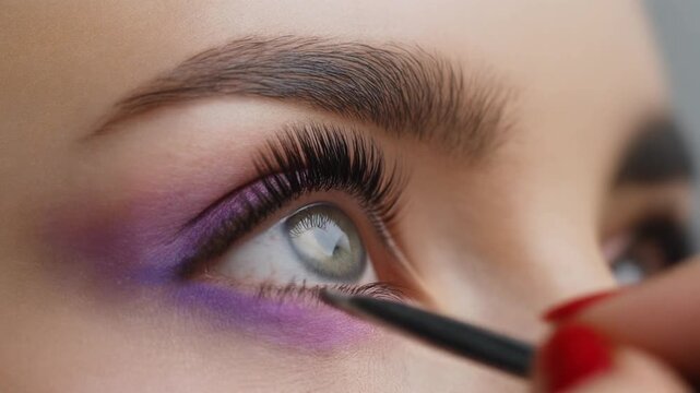 Close-up of closed eye with full lash cluster eyelash extension highlighting length, curl,