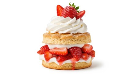 Layered Strawberry Shortcake with Whipped Cream.