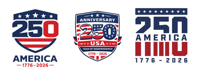 usa state emblem, USA 250th Anniversary Historic Commemorative Flat Vector Logo © Dell Valarian