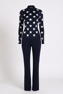 Blue star pattern long sleeve outfit