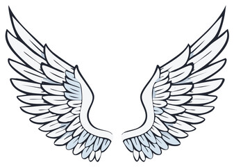 Cartoon drawing of symmetrical angel wings illustration.