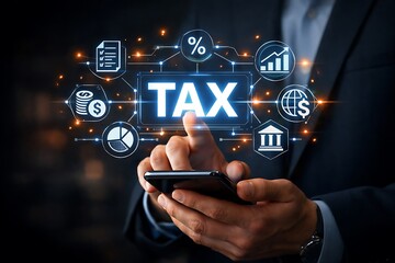 Businessman managing tax digitally on smartphone