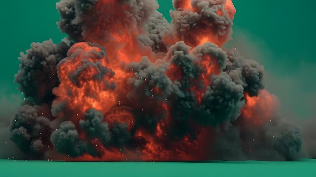 Realistic atomic bomb explosion vfx with smoke fire and mushroom cloud green screen
