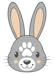 Cartoon bunny face with paw print on head illustration