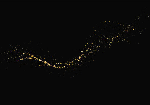 Abstract black background with flowing golden glitter wave made of sparkling particles, elegant luxury vector design