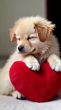 puppy with red heart