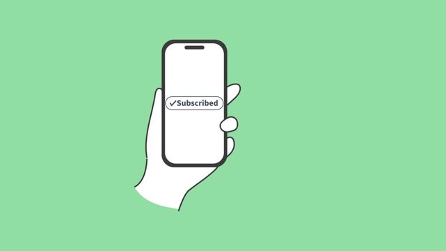 スマホをタップしてチャンネル登録ボタンを押す操作イラスト動画 モノクロ