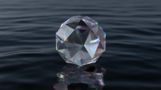 Abstract Geometric Crystal Sphere on Dark Water Reflection
