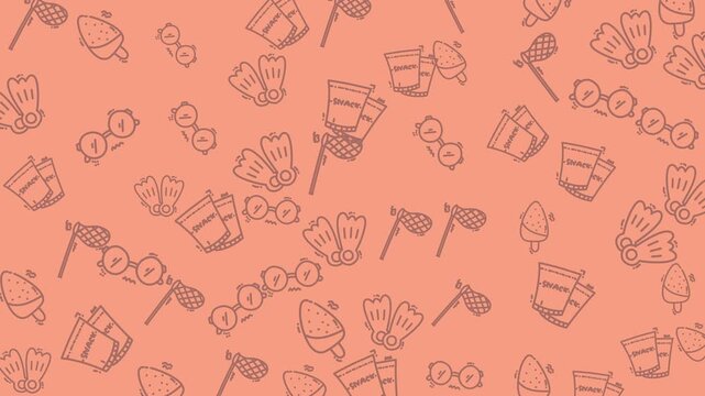 Pattern of beach icons  sunglasses, pails. Perfect for summer designs, vacation themes, travel websites, and promotional materials. Great for branding.