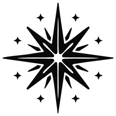 Obraz premium Stylized Starburst Design with Celestial Stars Black Silhouette Symbol Holiday Element