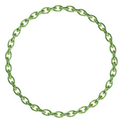 Greenish-Gold Metallic Chain Forming a Perfect Circular Frame Isolated on a Deep Black Background 3D Render