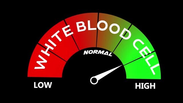 White blood cell Level Text or Word Low and normal to High Meter Concept. level meter moving from low level to high level, ideal for concepts related to electrolyte balance.