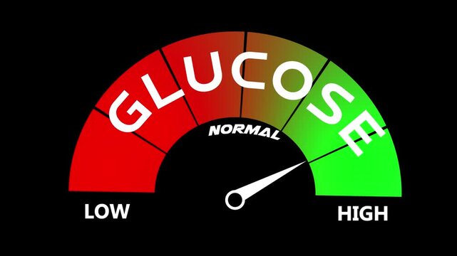 Glucose Level Text or Word Low and normal to High Meter Concept. level meter moving from low level to high level, ideal for concepts related to electrolyte balance.
