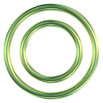 Glowing neon green concentric abstract rings rendered in 3D, shimmering liquid metal tubes on a pure black background