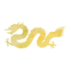 水彩ゴールドの龍のイラスト　ベクター　アイコン　辰　ドラゴン　金色　透過背景　高級感　辰年　年賀状　金の龍　干支　テクスチャー