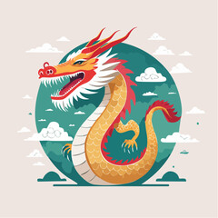 Vibrant Chinese Dragon Illustration on Teal Background