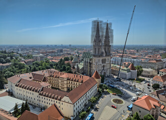 Aerial View of Zagreb Cathedral and City Center Croatia