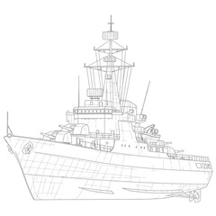 Fototapeta premium Detailed Blueprint Sketch of a Modern Warship.