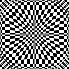 Abstract Geometric Checked Black and White Pattern with 3D Illusion Effect. Convex Textured Background.