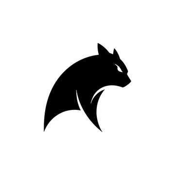 Black silhouette of a cat's head in profile, showcasing sleek design and sharp features, vector illustration, s14.eps reference