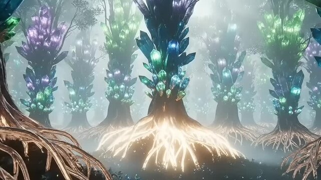Mystical Forest Trees with Glowing Roots.