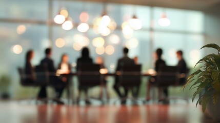 Obraz premium Corporate Business Meeting Behind Glass with Strategic Copy Space, Blurred concept for business