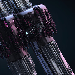 Futuristic robotic arm with pink and purple metallic components