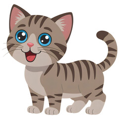 Fototapeta premium Cute Smiling Cartoon Kitten with Big Blue Eyes Vector Illustration Isolated on Transparent Background 