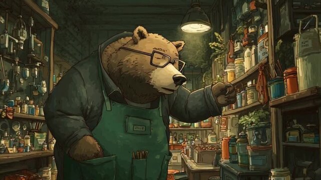 Schroffer Braunb&auml;r im Eisenwarenladen &ndash; herbstliche Gem&uuml;tlichkeit mit Charakter