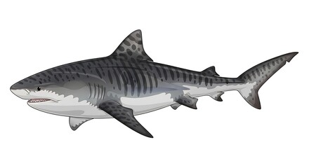 Obraz premium Tiger shark swimming in ocean waters with sharp teeth