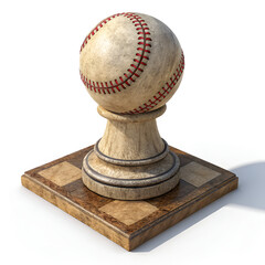 Vintage baseball on chess pawn and board, symbolizing strategic play