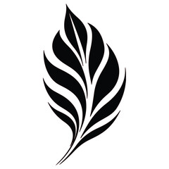 Obraz premium Elegant black abstract leaf shape with swirling lines isolated on a white background
