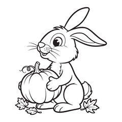 Obraz premium Cute rabbit holding pumpkin surrounded by autumn leaves 