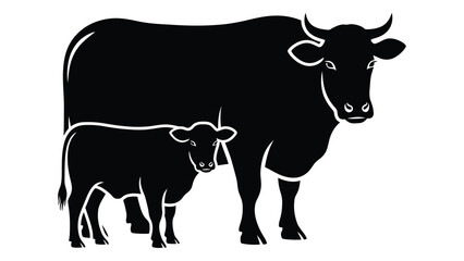 A mother cow and her calf standing together in a field. Vector © MD Riad Hossain 