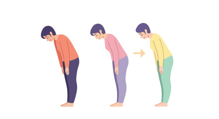 Fototapeta premium Flat Illustration Woman Bowing in Stages of Japanese Etiquette