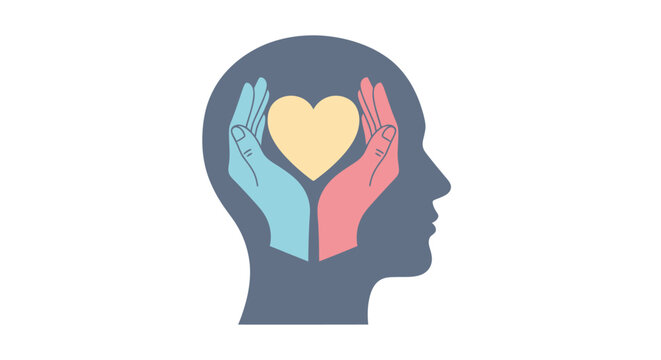 Flat Illustration Abstract Human Head with Heart Symbol Holding Hands