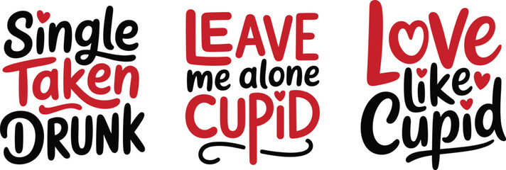 Valentine’s Day text design set, romantic typography icon pack, love humor artwork, Cupid themed graphic, bold heart vector illustration © Rima