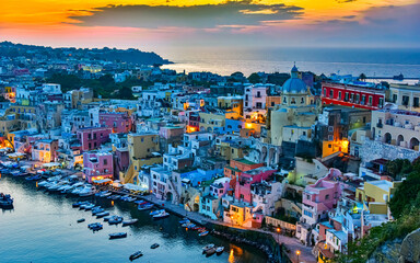 Naklejka premium Panoramic view of Procida Island, Campania, Italy