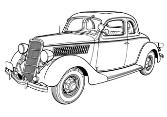Vintage 1930s classic coupe car line art illustration
