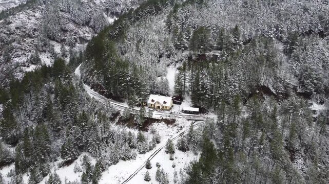 Mokra Gora. Tara National  Park. Winter Train Station Stunning Snowy Landscape. Serbia