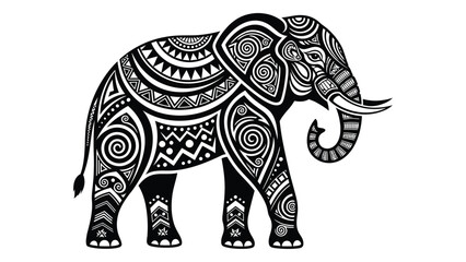 Naklejka premium Intricate black and white illustration of an elephant with detailed patterns Vector