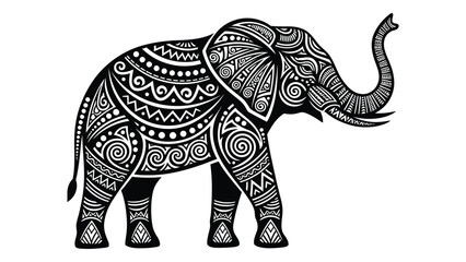 Fototapeta premium Intricate black and white illustration of an elephant with a detailed pattern Vector