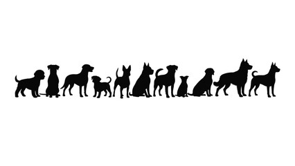 A diverse collection of dog silhouettes showcasing various breeds and sizes Vector