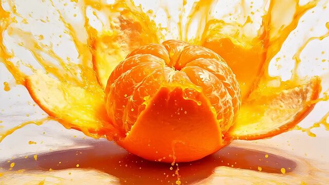 Peeled orange fruit with juicy segments on light background